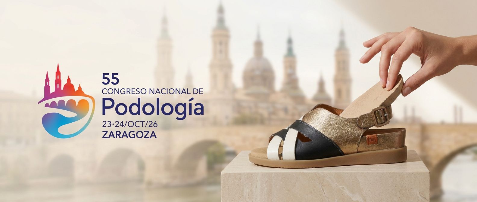 Sandalia Ray Musgo para plantillas y logo del Congreso Nacional de Podología Zaragoza 2026